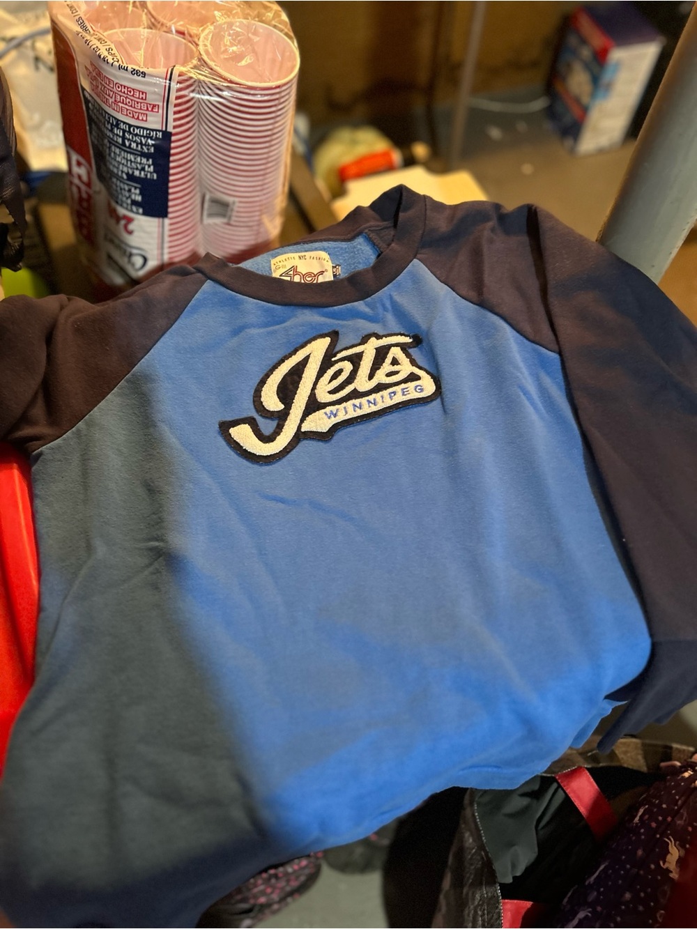 Winnipeg Jets Contrast Raglan Crewneck Long Length Sweatshirt - Blue/Navy